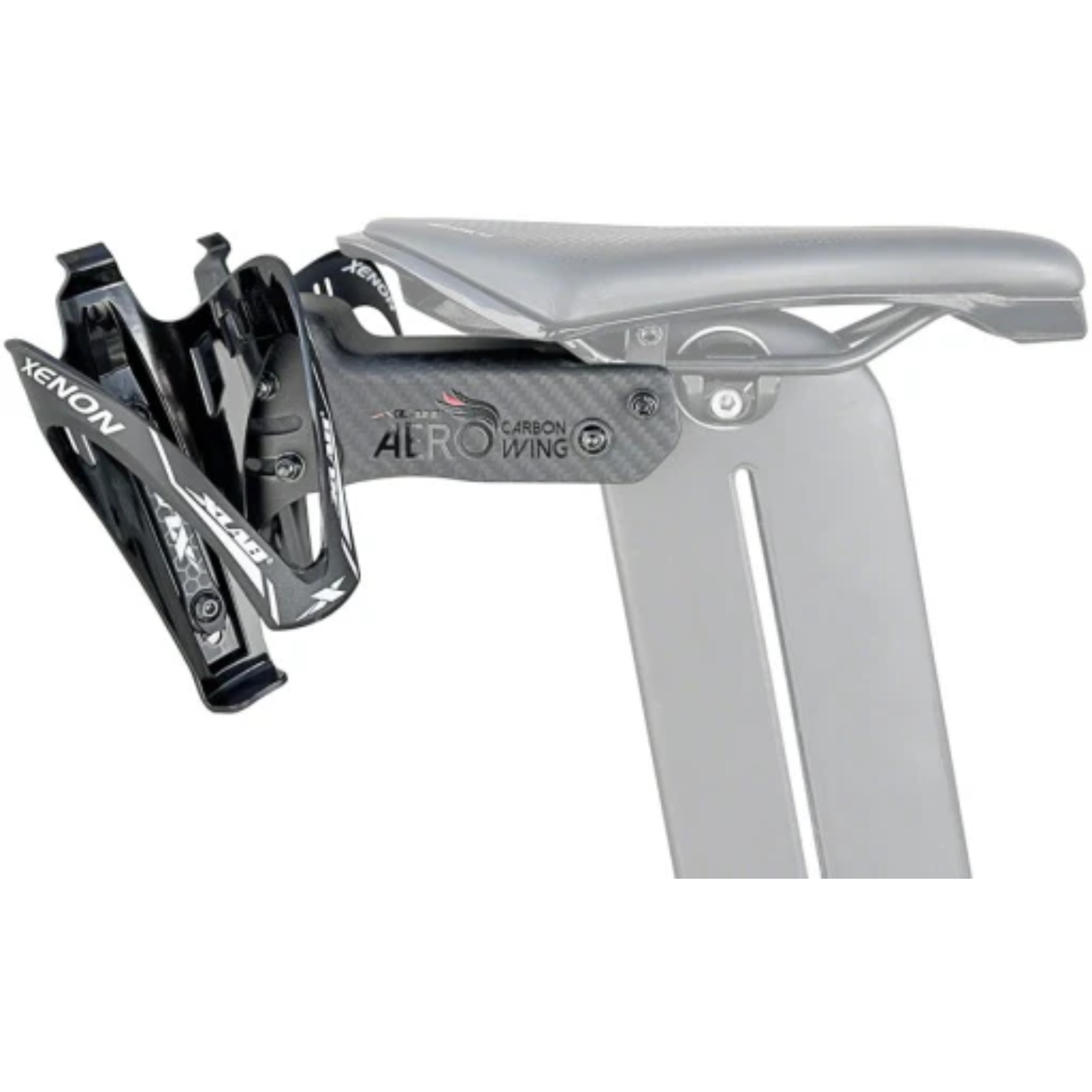 Aero Carbon Wing Behind Saddle Water Bottle Cage Mount - Includes 2 Xenon Cages