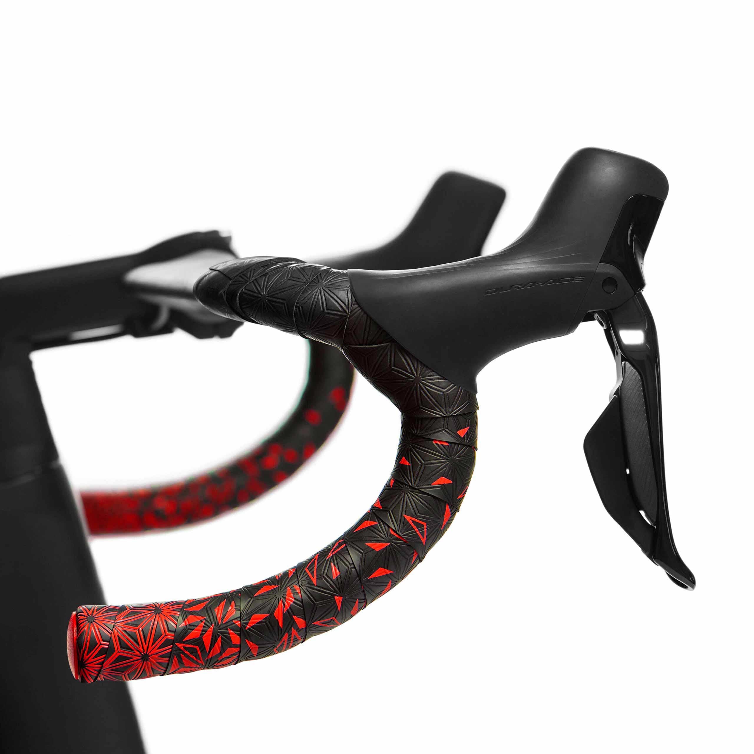 Supacaz Super Sticky Kush Bar Tape – Star Fade Red + Red Star Plugz