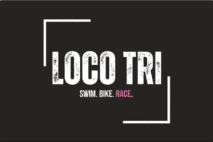 Loco Tri gift card with QR code on a black and white background