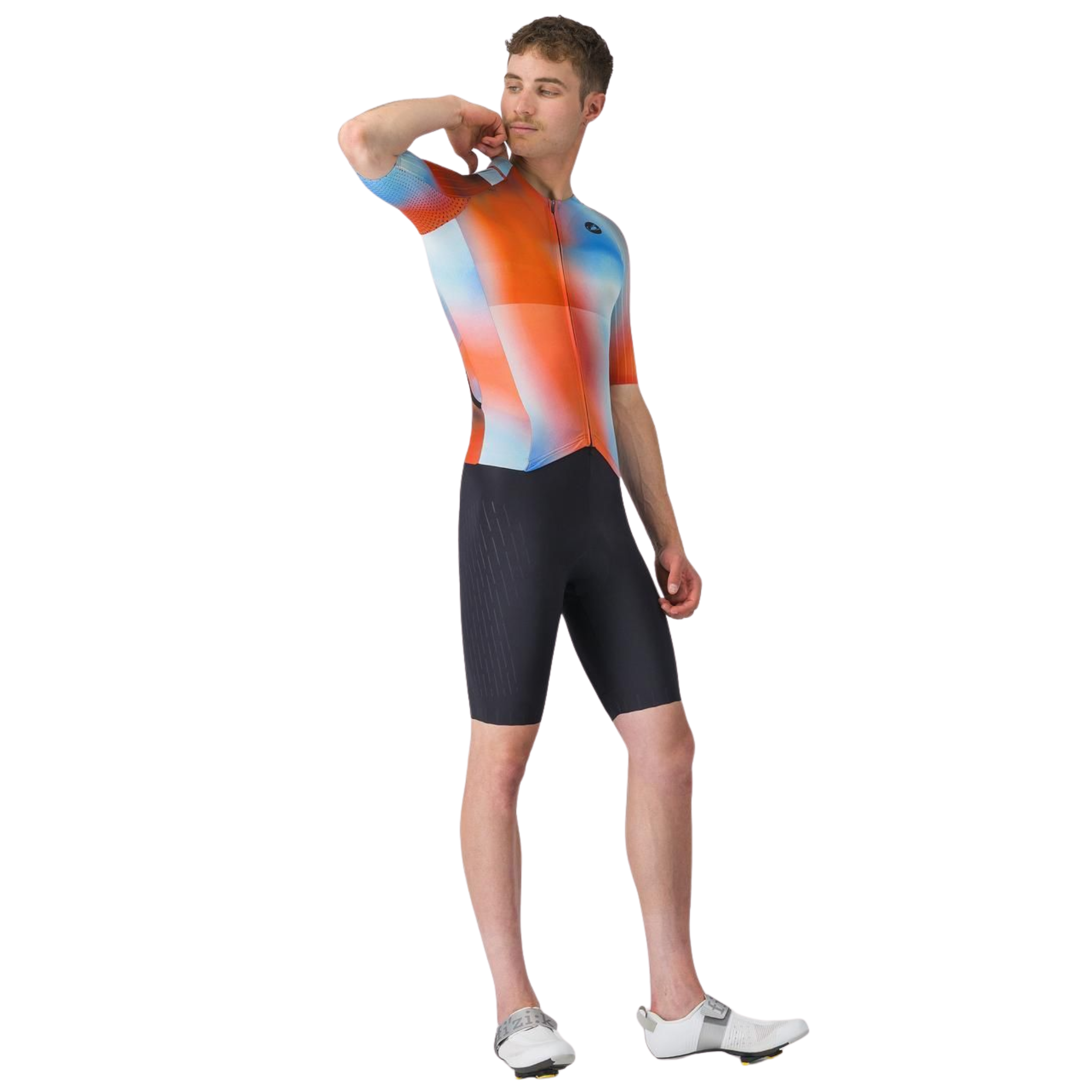 Castelli Free Sanremo 3 Suit Short Sleeve in Paprika Winter Sky Black
