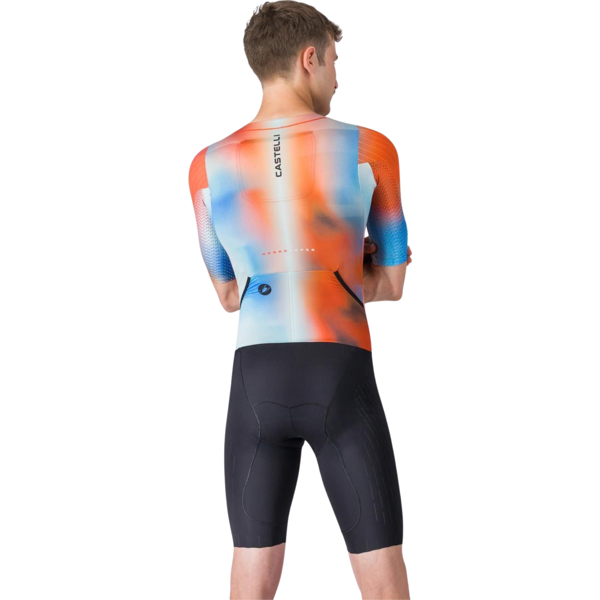 Castelli Free Sanremo 3 Suit Short Sleeve in Paprika Winter Sky Black