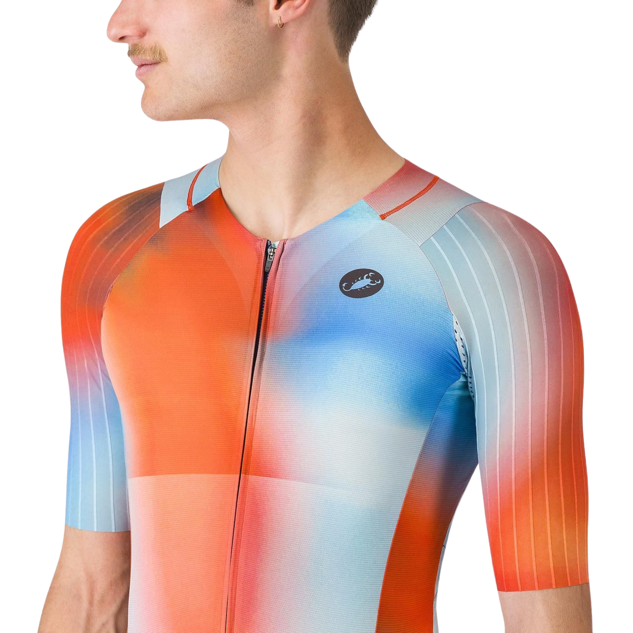 Castelli Free Sanremo 3 Suit Short Sleeve in Paprika Winter Sky Black