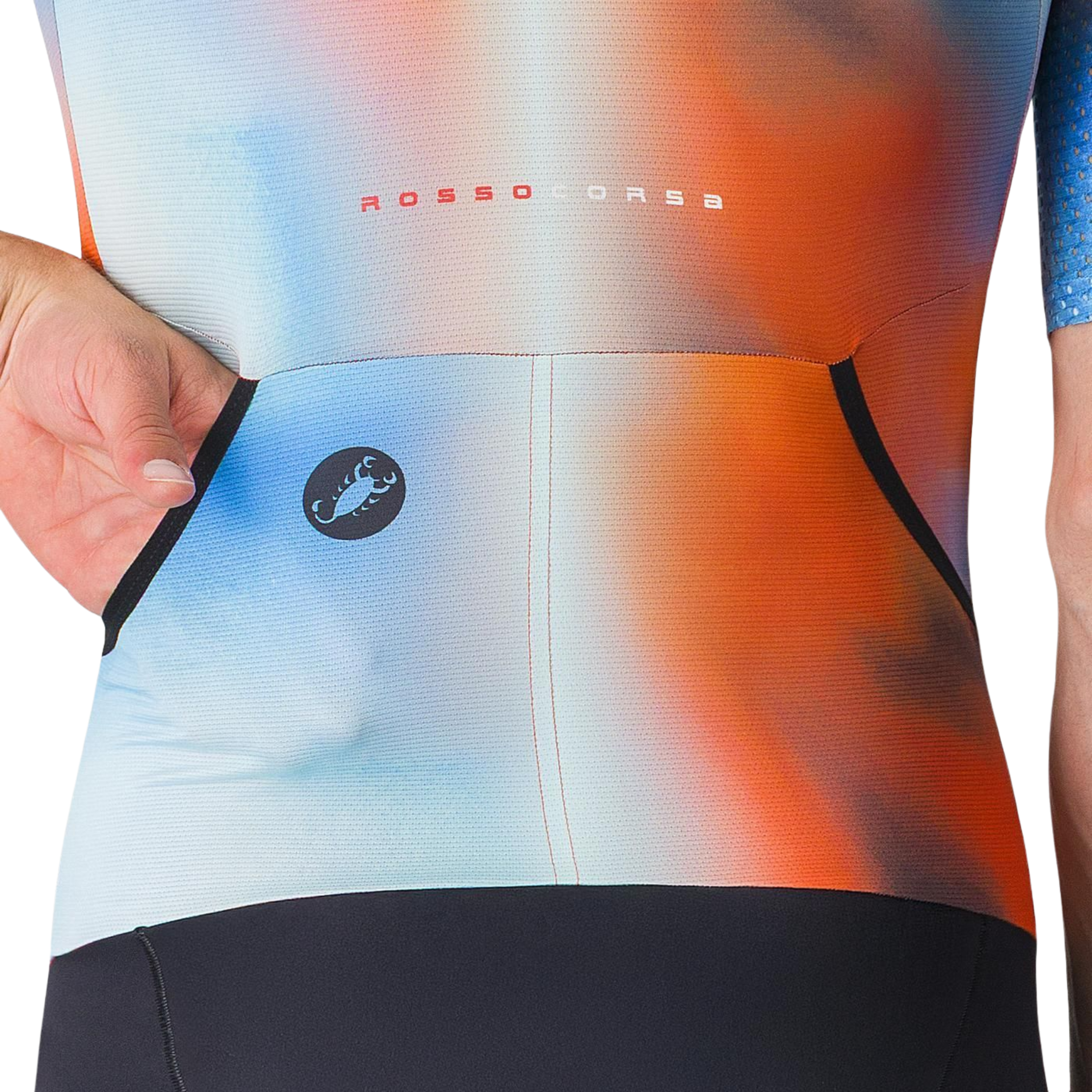 Castelli Free Sanremo 3 Suit Short Sleeve in Paprika Winter Sky Black