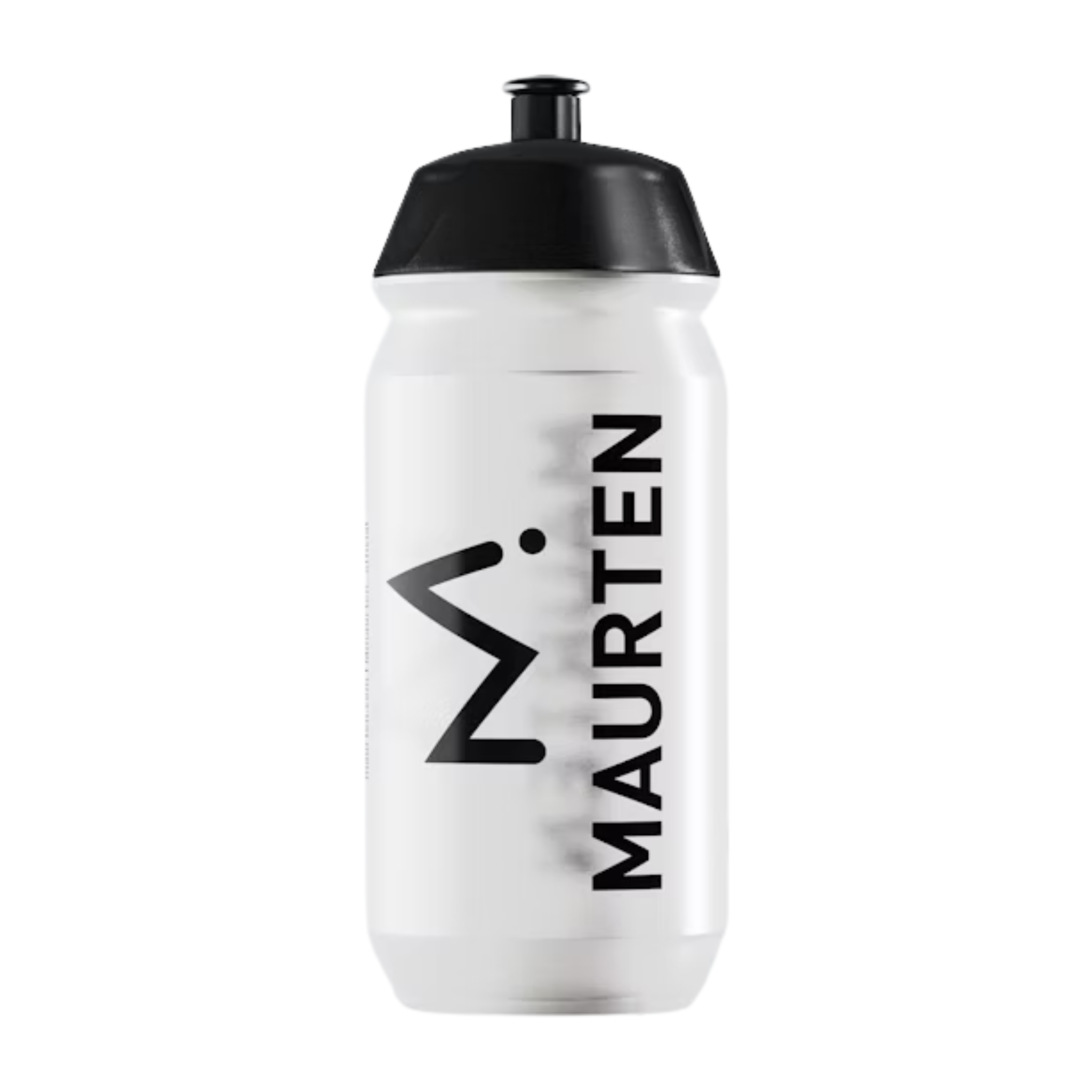 Maurten_500_ml_water_bottle_in_clear_plastic_with_black_cap_and_logo